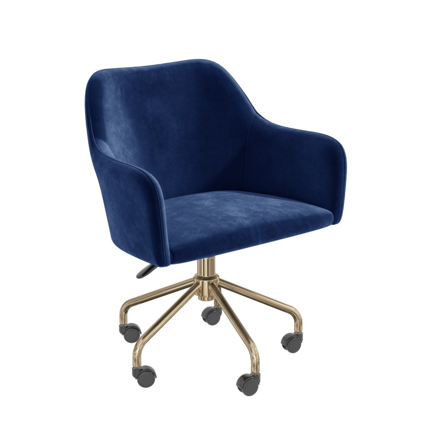 Navy Blue Velvet Office Swivel Chair With Gold Base Marley Furniture123
