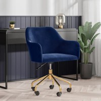 GRADE A2 - Navy Velvet Office Chair with Arms - Marley