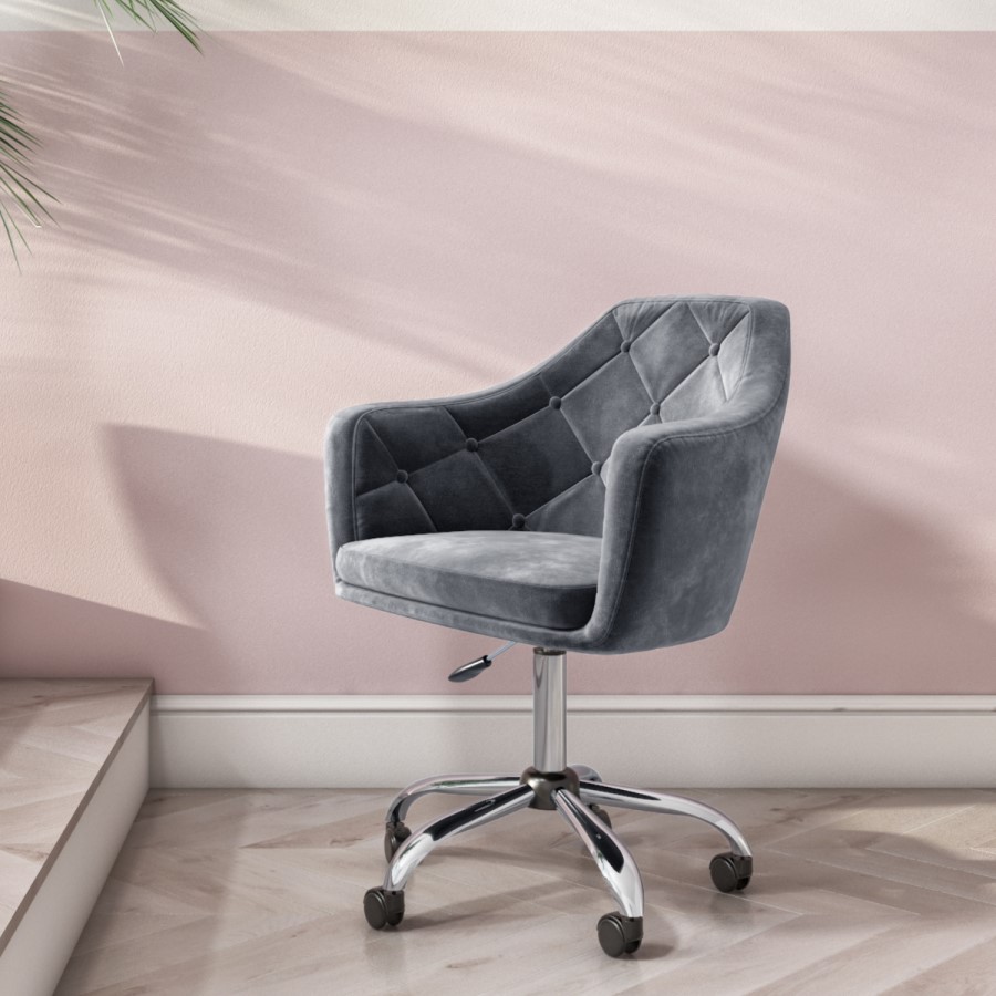 GRADE A2 - Grey Velvet Office Swivel Chair with Button Back - Marley