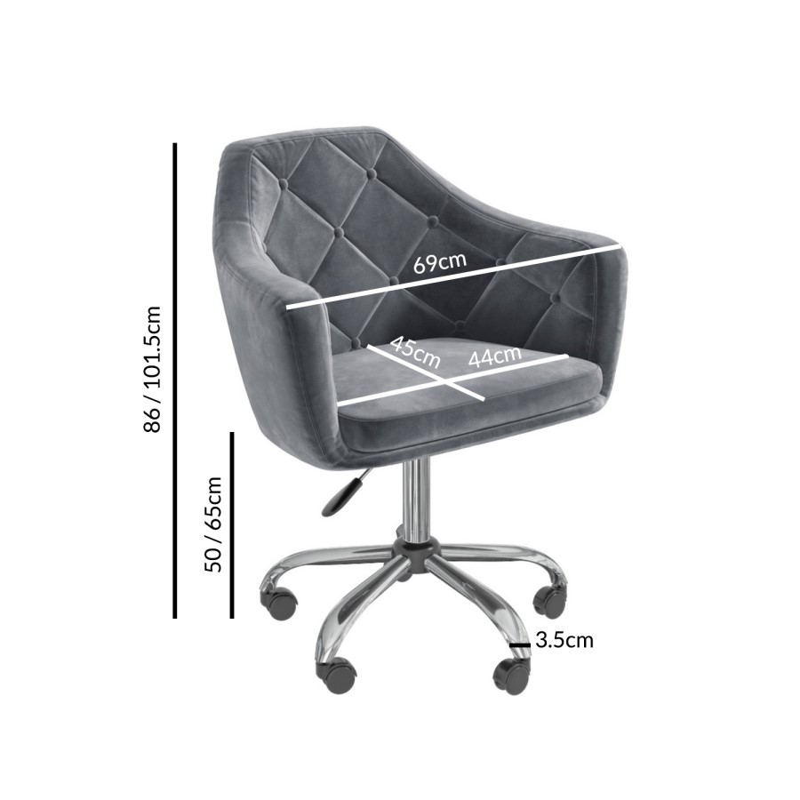 GRADE A2 - Grey Velvet Office Swivel Chair with Button Back - Marley