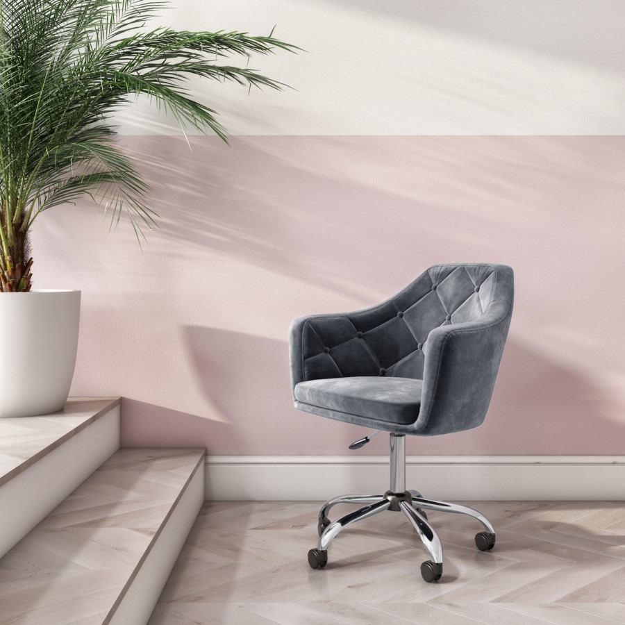 GRADE A2 - Grey Velvet Office Swivel Chair with Button Back - Marley