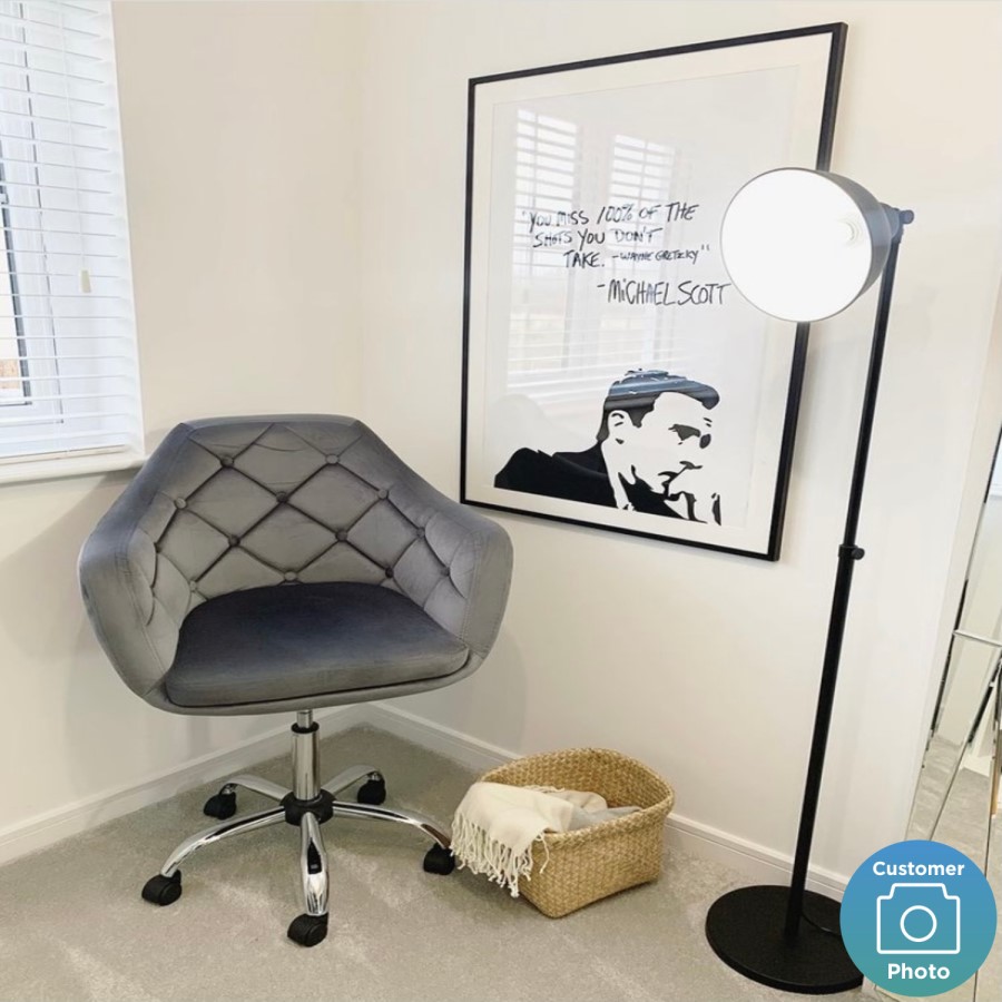 GRADE A2 - Grey Velvet Office Swivel Chair with Button Back - Marley