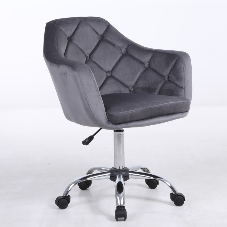 Marley Grey Velvet Bedroom Swivel Chair with Buttoned Back