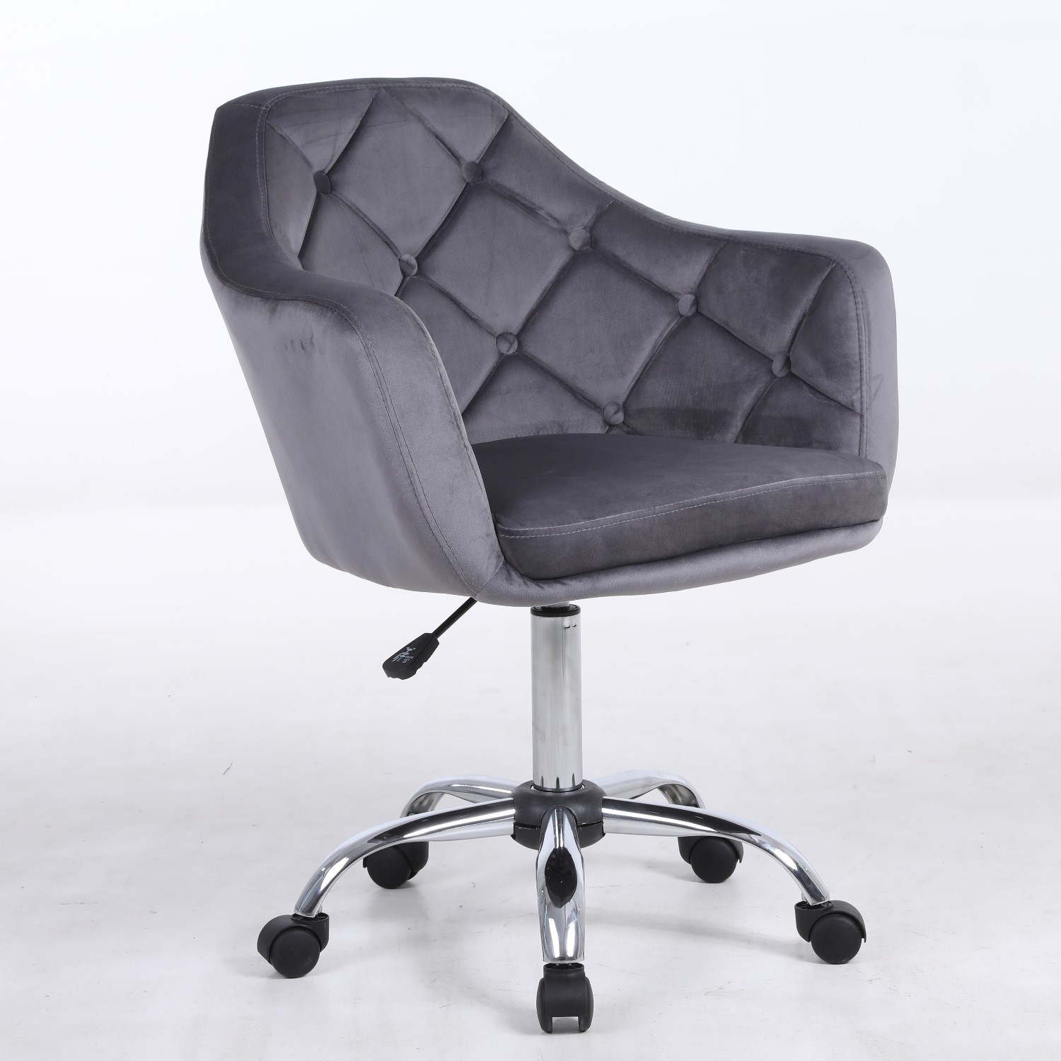 marley grey velvet bedroom swivel chair with buttoned back