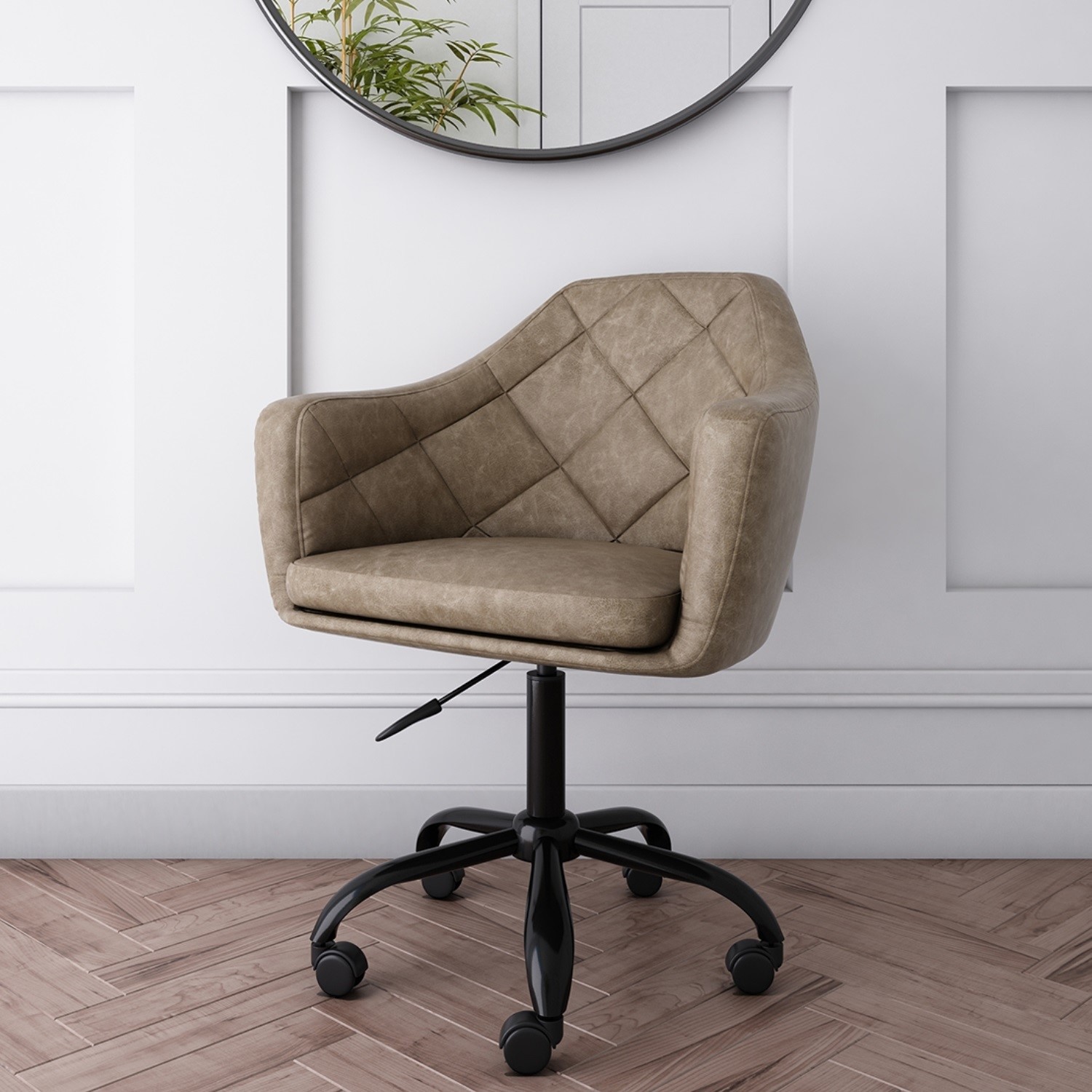 beige faux leather office chair with swivel base marley