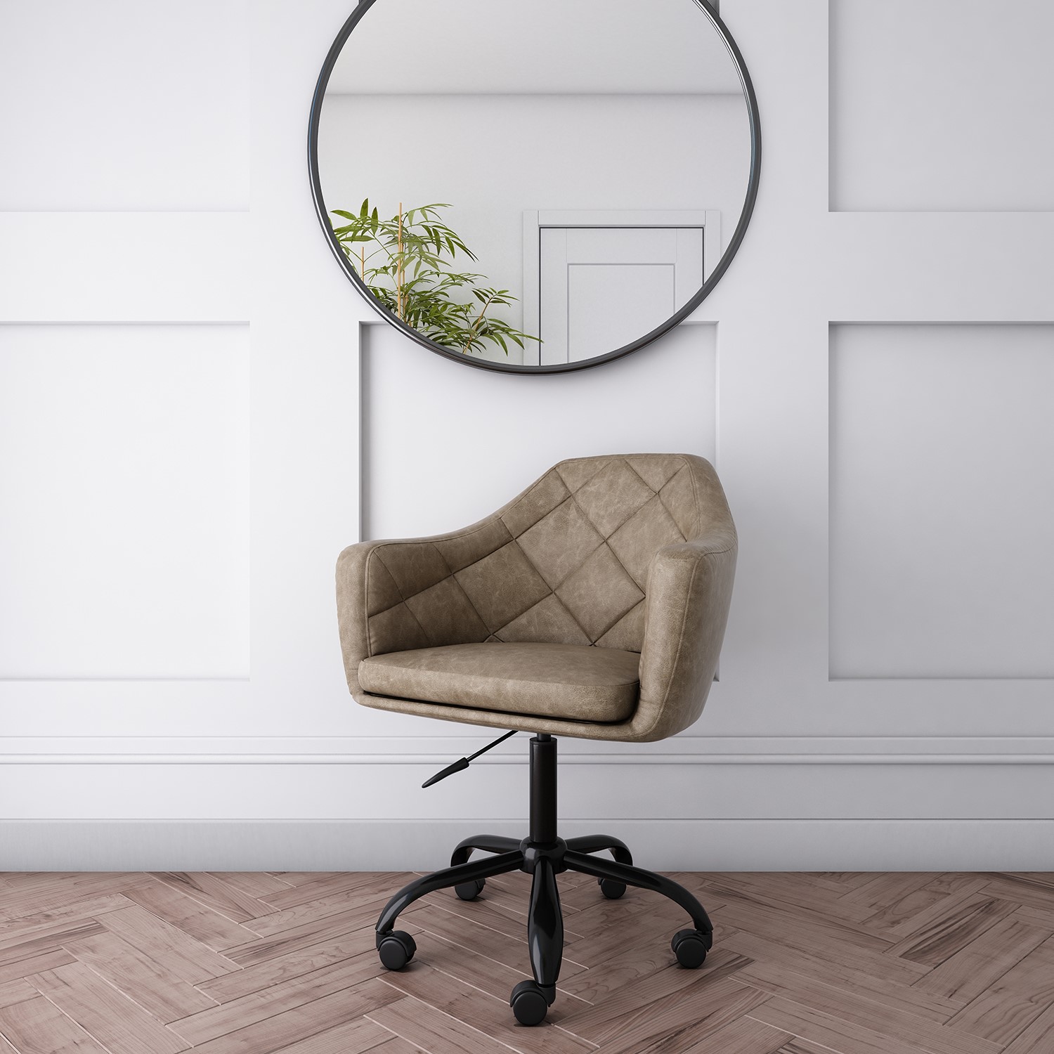 Beige Faux Leather Office Chair With Swivel Base Marley Furniture123