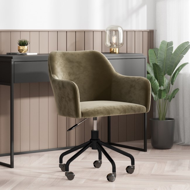 Beige Velvet Office Chair with Arms - Marley