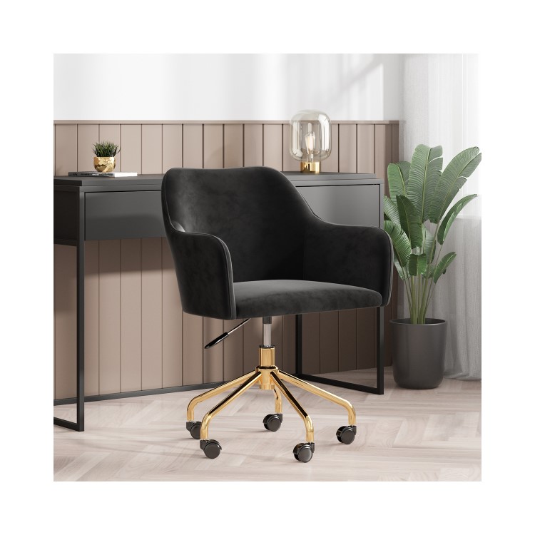 Black Velvet Office Chair with Arms - Marley