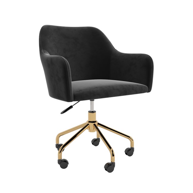 Black Velvet Office Chair with Arms - Marley