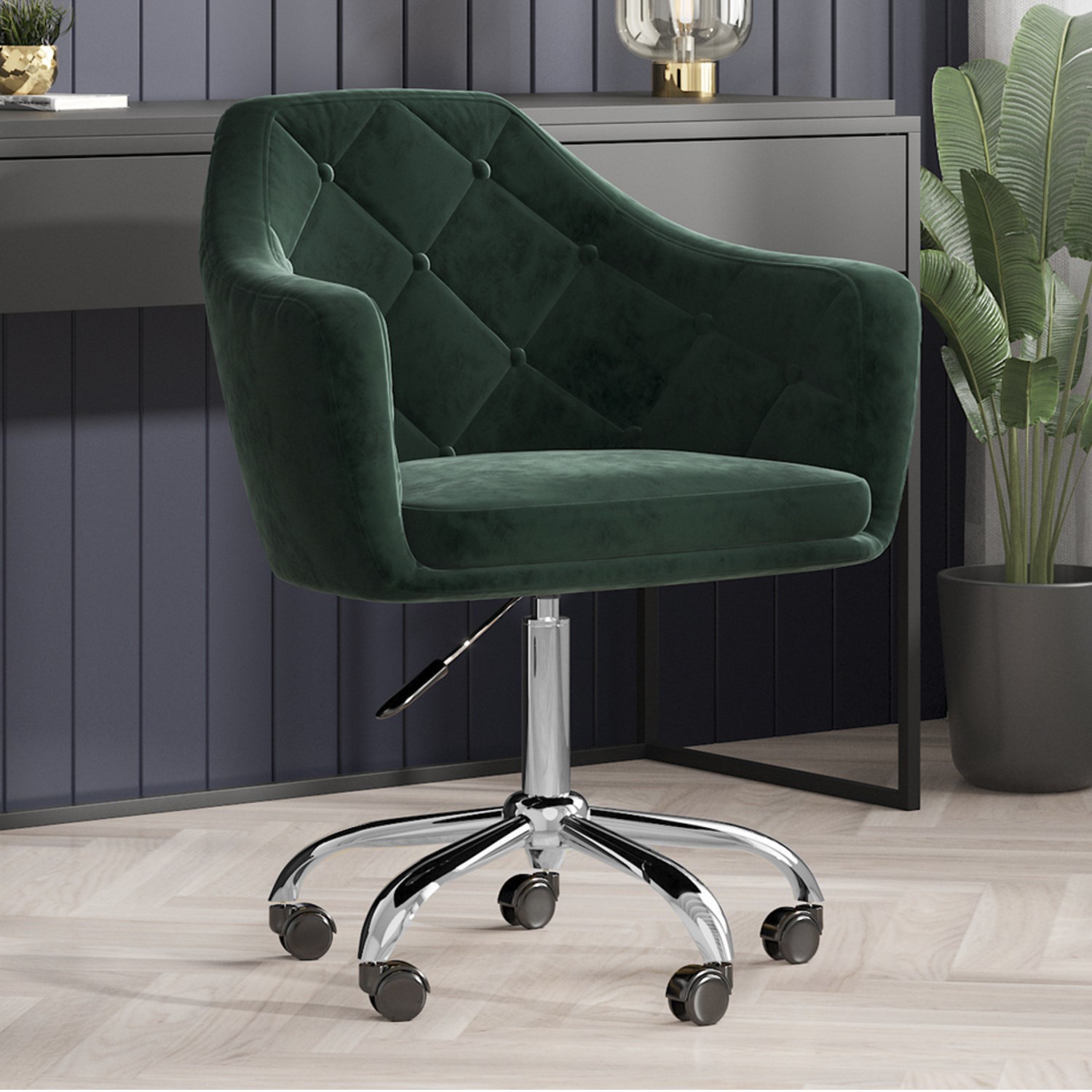 Photo of Dark green velvet office chair with arms - marley
