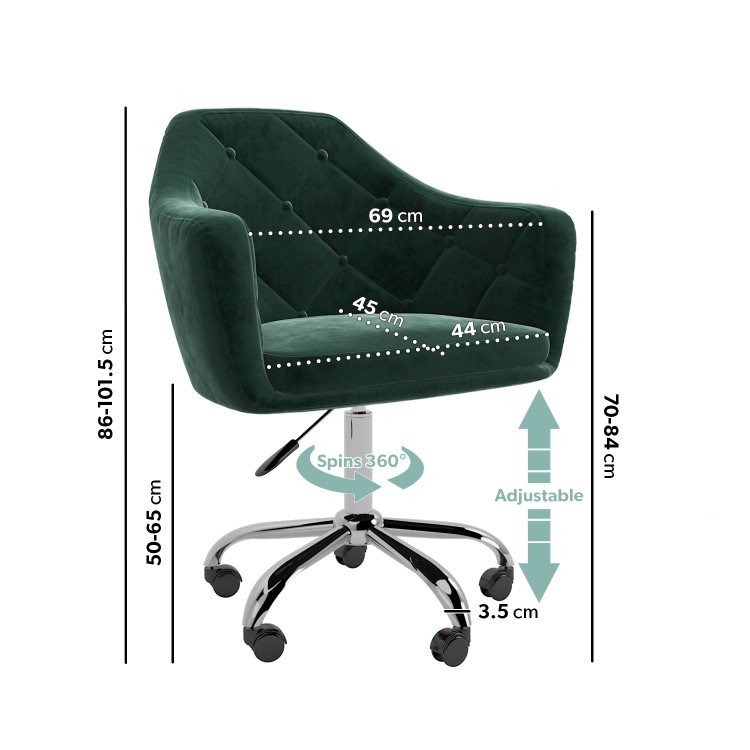 Dark Green Velvet Office Chair with Arms - Marley