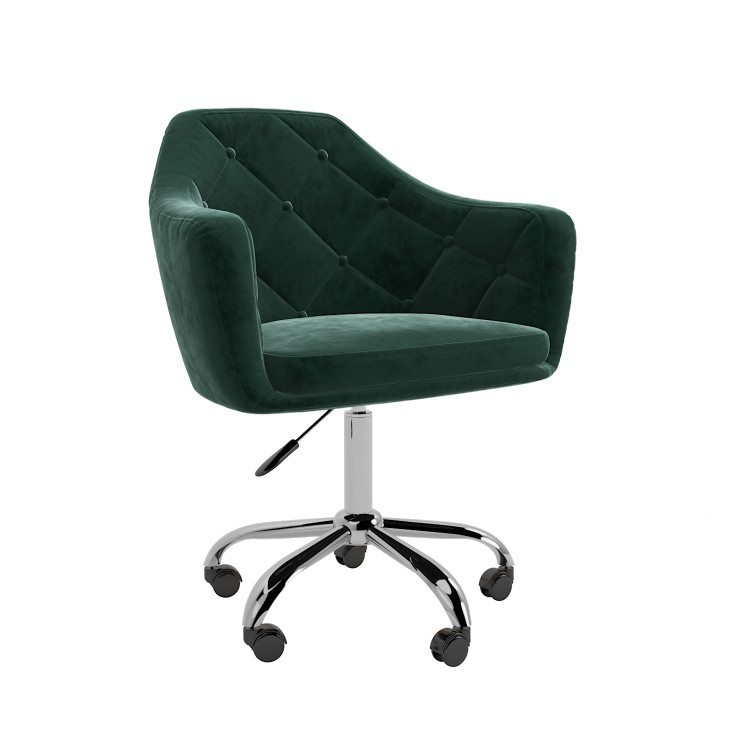 Dark Green Velvet Office Chair with Arms - Marley