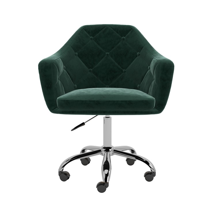 Dark Green Velvet Office Chair with Arms - Marley