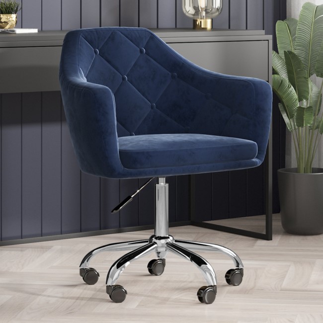 Navy Velvet Button Back Office Chair with Arms Marley Furniture123