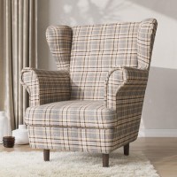 Grey Tartan Wingback Armchair - Martha