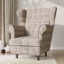 Grey Tartan Wingback Armchair - Martha