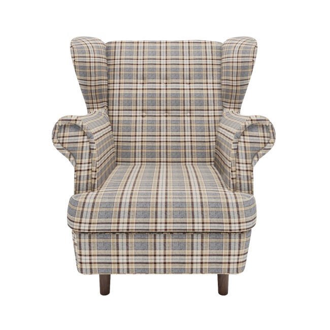 Grey Tartan Wingback Armchair - Martha