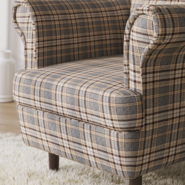 Grey Tartan Wingback Armchair - Martha