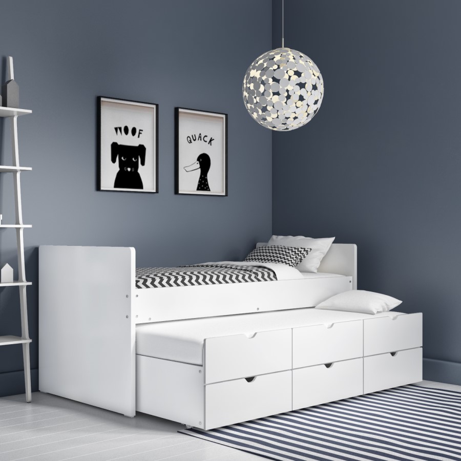 White Single Guest Trundle Bed with Storage Drawers - Matisse