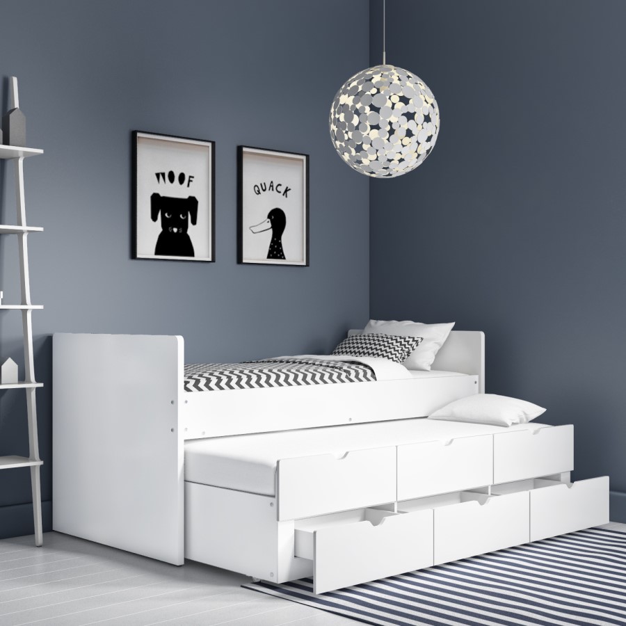 White Single Guest Trundle Bed with Storage Drawers - Matisse