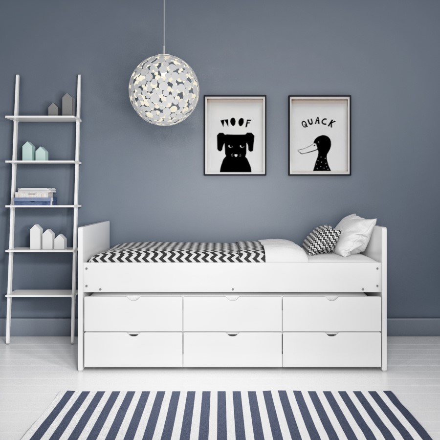 White Single Guest Trundle Bed with Storage Drawers - Matisse
