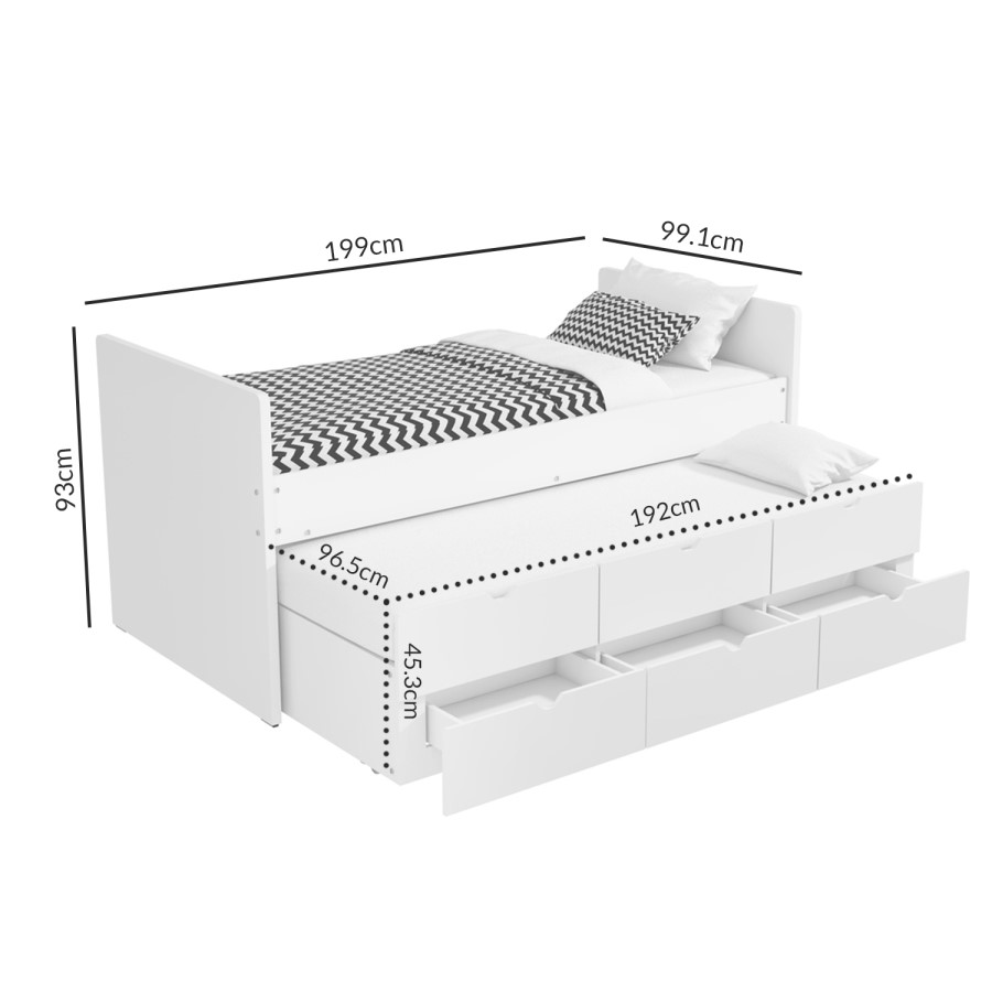 White Single Guest Trundle Bed with Storage Drawers - Matisse