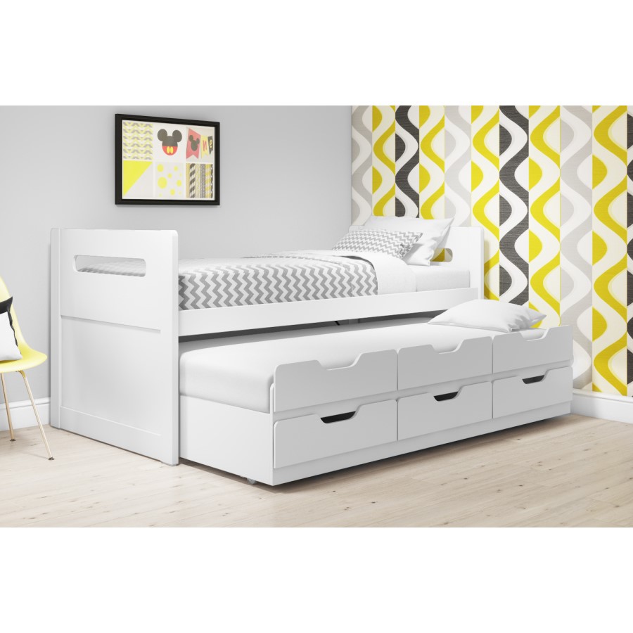 GRADE A1 - Matisse White Captain's Guest Bed with Storage - Trundle Included