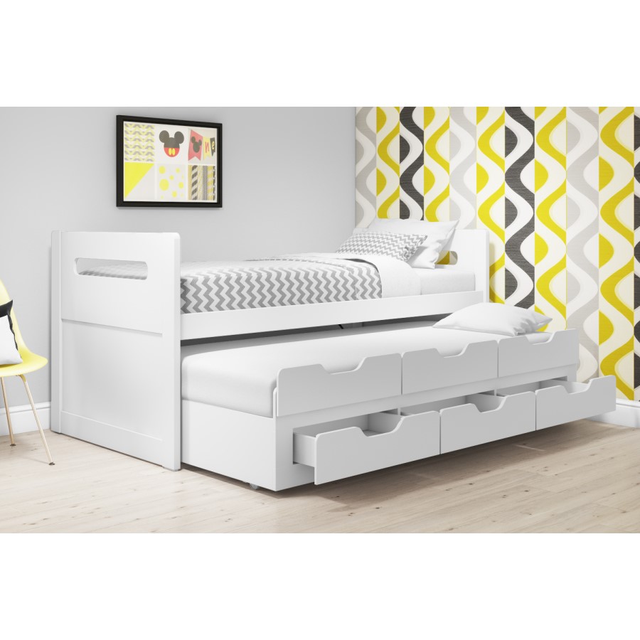 GRADE A1 - Matisse White Captain's Guest Bed with Storage - Trundle Included