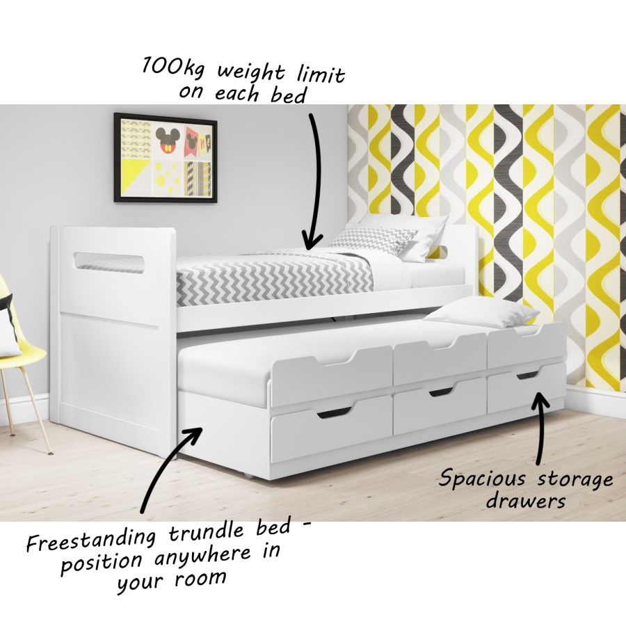 GRADE A1 - Matisse White Captain's Guest Bed with Storage - Trundle Included