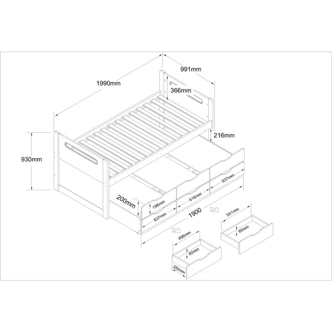 Matisse White Captain's Guest Bed with Storage - Trundle Included