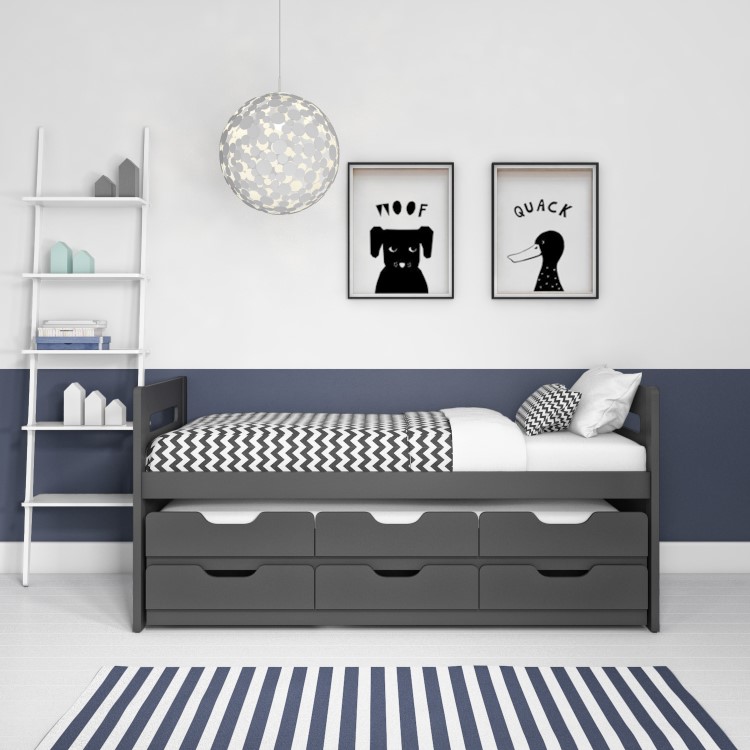 Matisse Captain's Guest Bed in Dark Grey/Anthracite - Trundle Bed Included