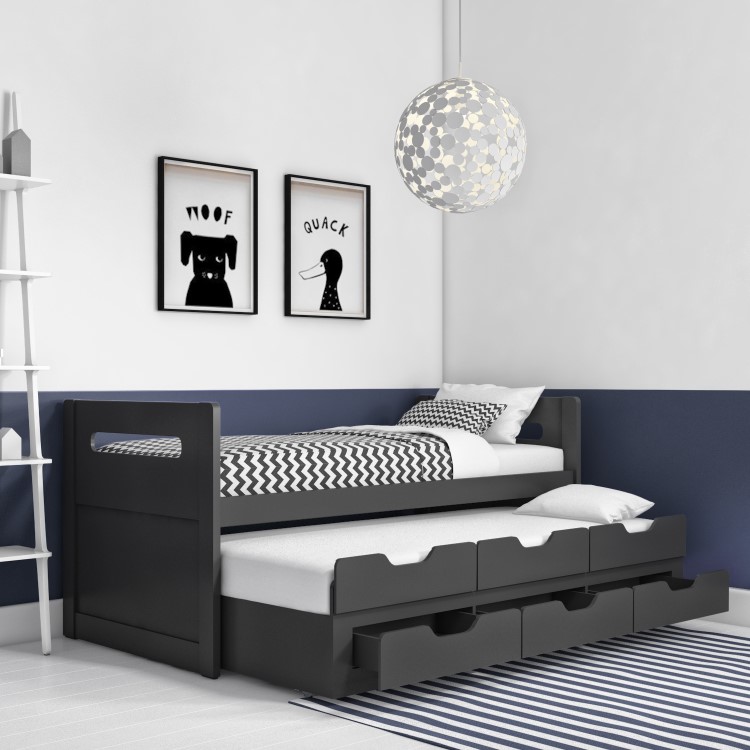 Matisse Captain's Guest Bed in Dark Grey/Anthracite - Trundle Bed Included