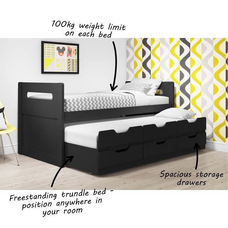 Matisse Captain's Guest Bed in Dark Grey/Anthracite - Trundle Bed Included