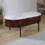 Mango Wood Rectangular Fluted Coffee Table With Marble Top & Metal Legs - Opal