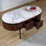 Mango Wood Rectangular Fluted Coffee Table With Marble Top & Metal Legs - Opal