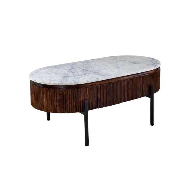 Mango Wood Rectangular Fluted Coffee Table With Marble Top & Metal Legs - Opal