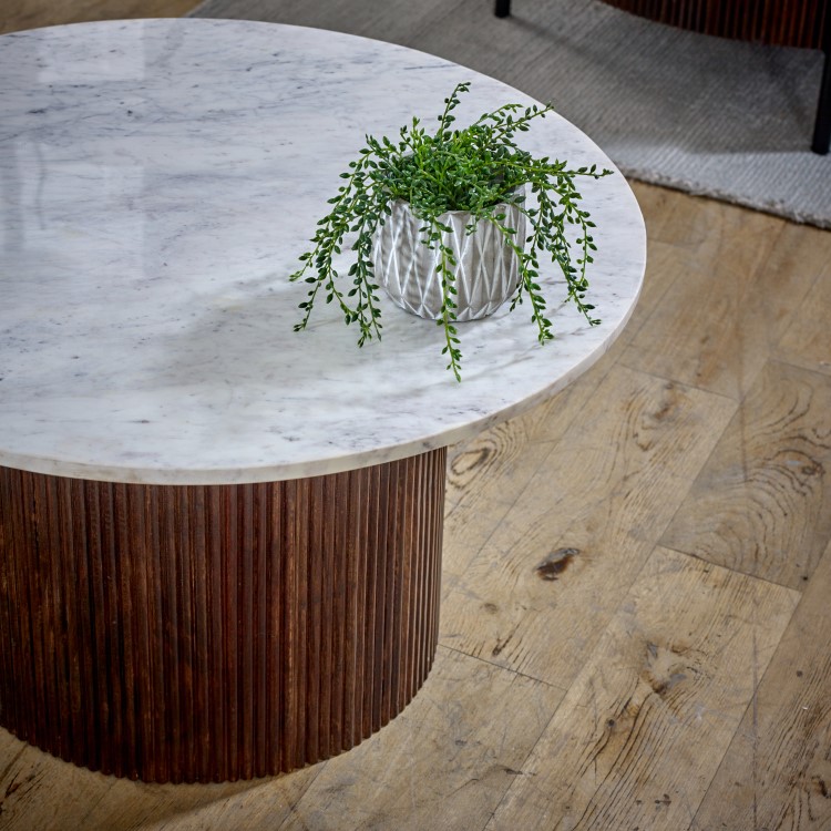 Mango Wood Coffee Table With Marble Top - Opal