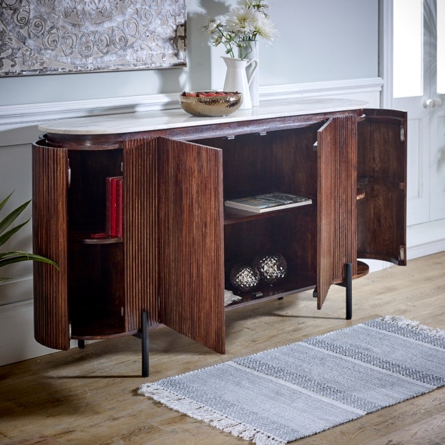 Mango Wood Sideboard With Marble Top & Metal Legs - Opal