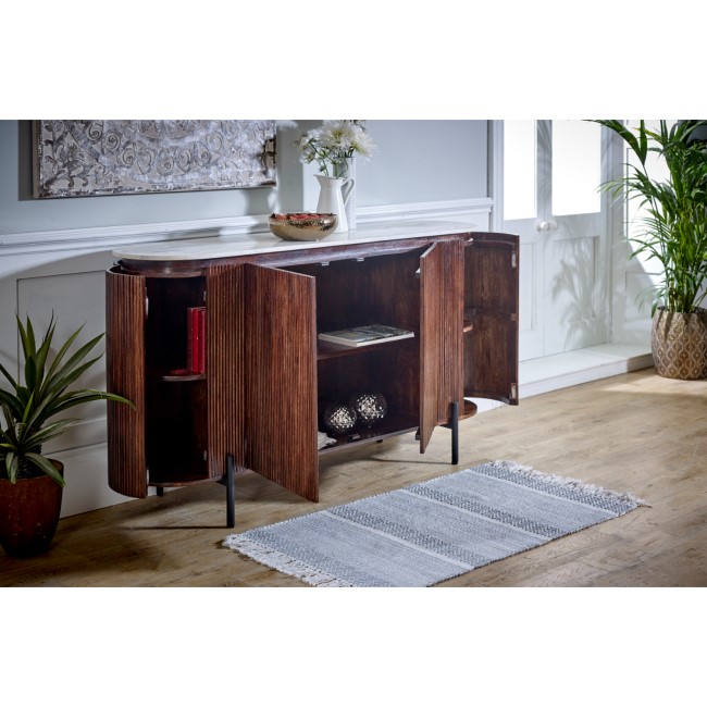 Mango Wood Sideboard With Marble Top & Metal Legs - Opal