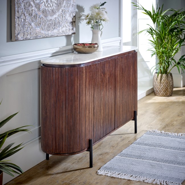 Mango Wood Sideboard With Marble Top & Metal Legs - Opal