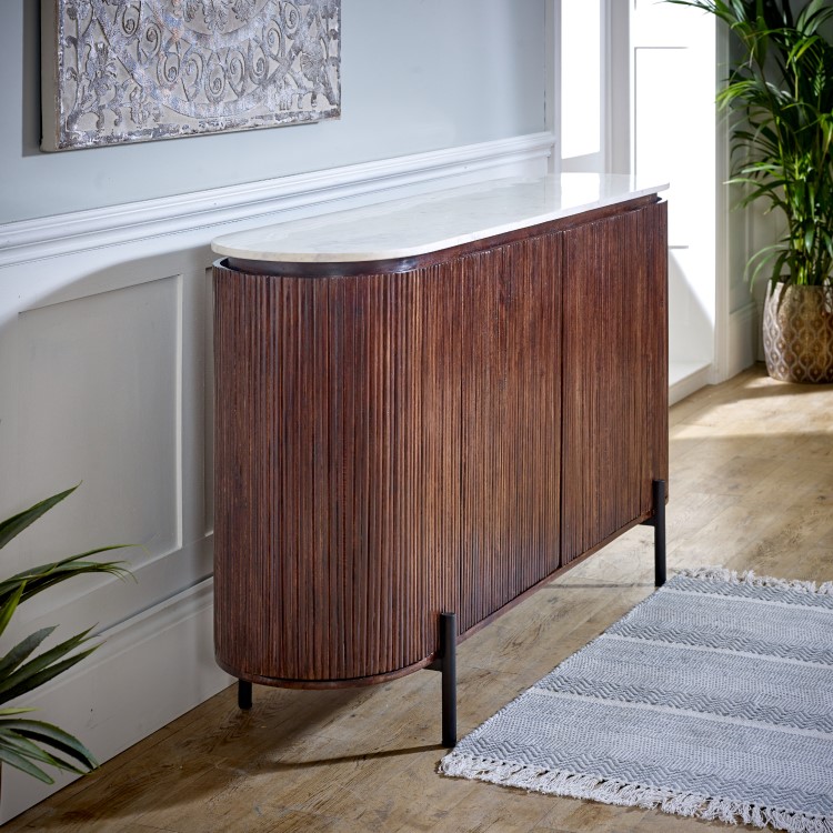 Mango Wood Sideboard With Marble Top & Metal Legs - Opal