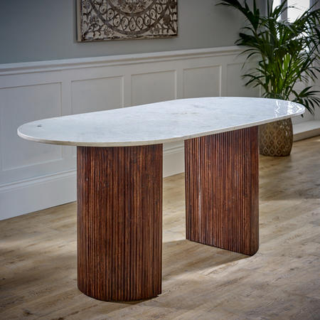 Mango Wood Dining Table 170Cm With Marble Top - Opal