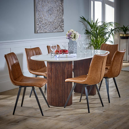 Mango Wood Dining Table 170Cm With Marble Top - Opal