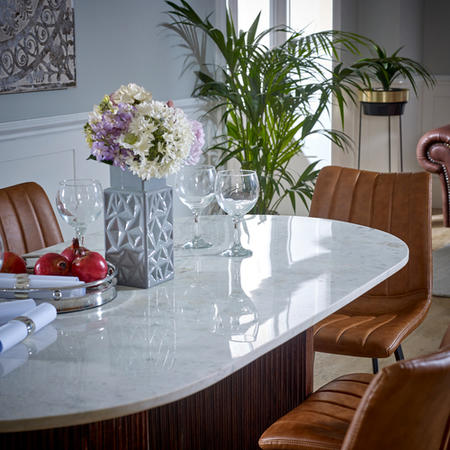 Mango Wood Dining Table 170Cm With Marble Top - Opal