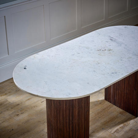 Mango Wood Dining Table 170Cm With Marble Top - Opal