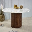 MT08 Mango Wood Dining Table Round With Marble Top - Opal