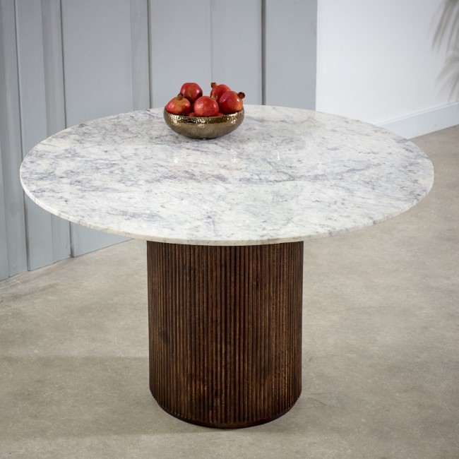 Mango Wood Dining Table Round With Marble Top - Opal