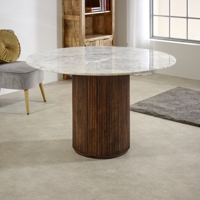 Mango Wood Dining Table Round With Marble Top - Opal