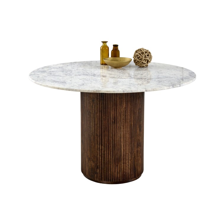 Mango Wood Dining Table Round With Marble Top - Opal