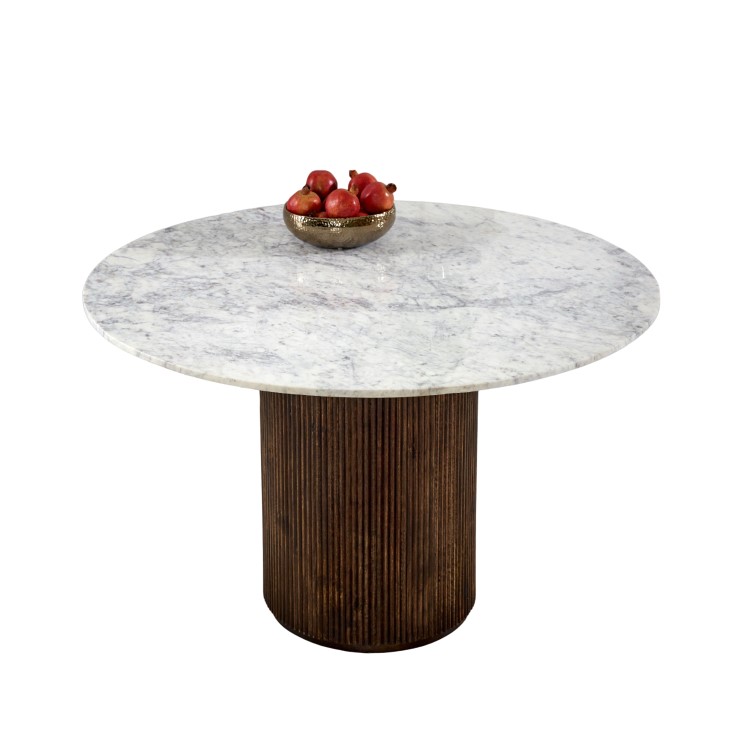 Mango Wood Dining Table Round With Marble Top - Opal